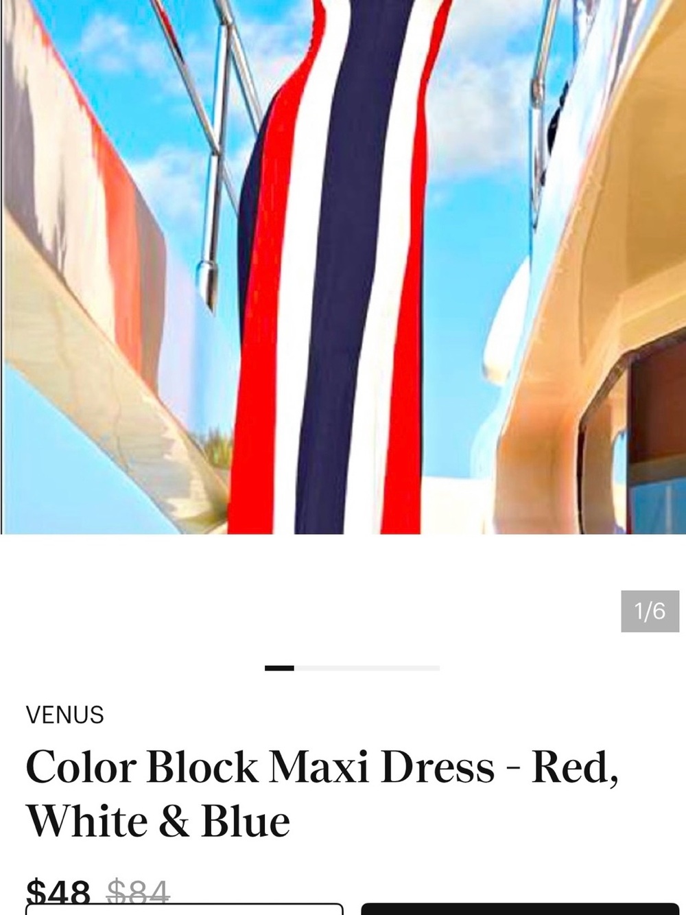 VENUS Red, White & Blue Vertical Stripe Maxi Dress